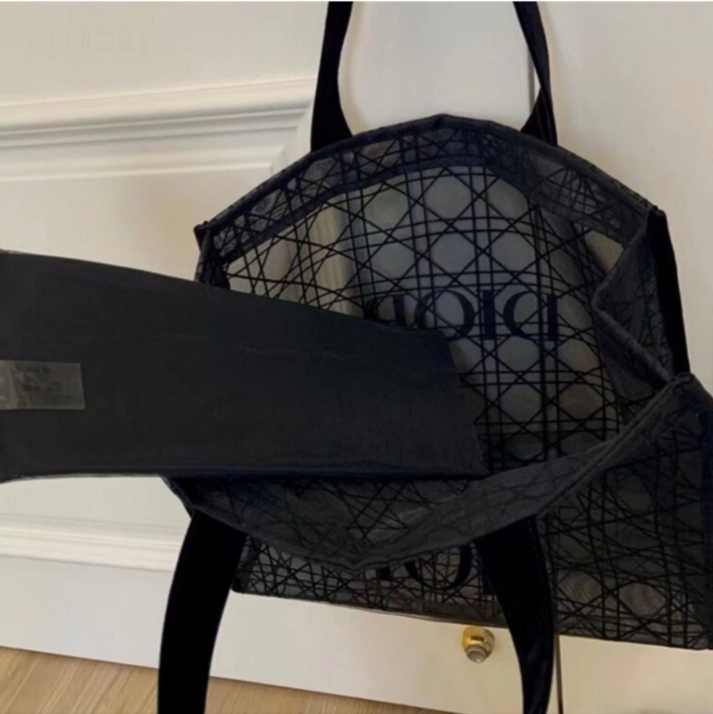 DIOR Black Velvet Mesh Cannage Pattern Tote Bag, GWP, New! - Picture 5 of 9